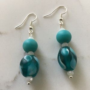 turquoise glass bead dangle earrings